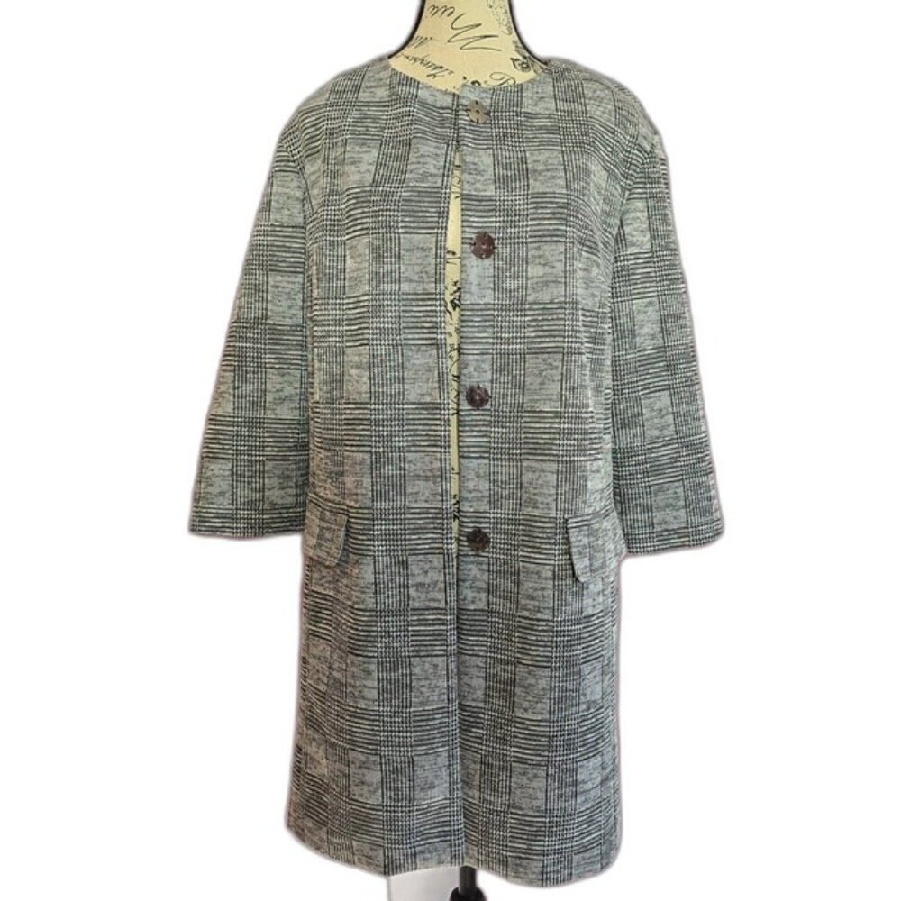 Jones New York Glen Plaid Coat Blazer – Size Large, Black and White